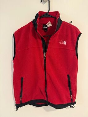 The North Face Red Fleece Vest with Black Trim